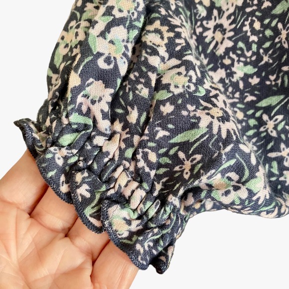 Lucky Brand Blue Floral Puff Sleeve Dress Size Small Self Tie Tassels Boho Style - Picture 5 of 9